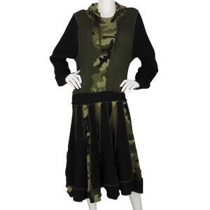 Bee Warm Repurposed Hooded Cashmere Military Army Camo Camouflaged Hoodie Dress